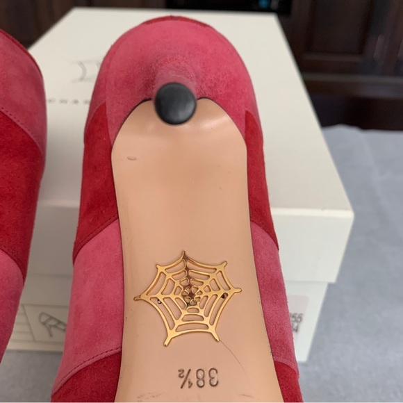 Charlotte Olympia DESIREE IN STRIPES Suede Pumps Rouge/Dark Pink SZ 8.5/EU 38.5 - Picture 4 of 14